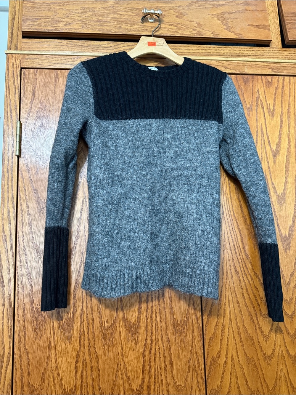 Fossil Gray and Black Colorblock Rib-Trim Crew Sweater